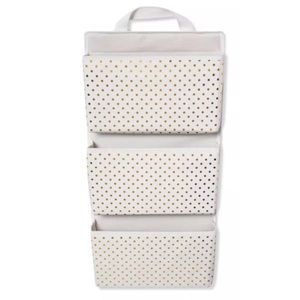NWT Pillowfort Hanging 3 pocket storage in white and gold dot